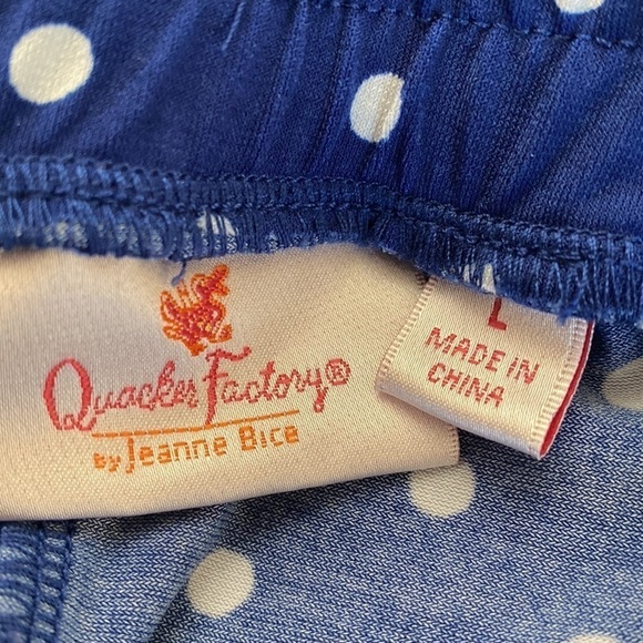QUACKER FACTORY NAVY DOTTED WIDE LEG PANTS Womens L Flowy beach Nautical QVC - Picture 12 of 12